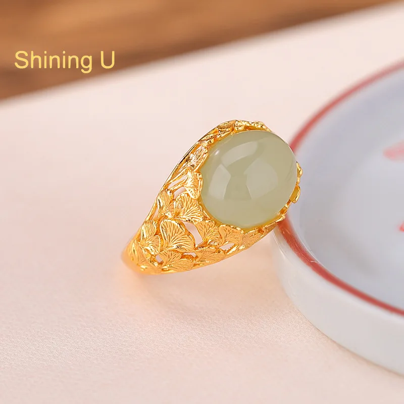 Shining U S925 Silver Hetian Jade Open Ring for Women Fine Jewelry New Chinese Style Gift