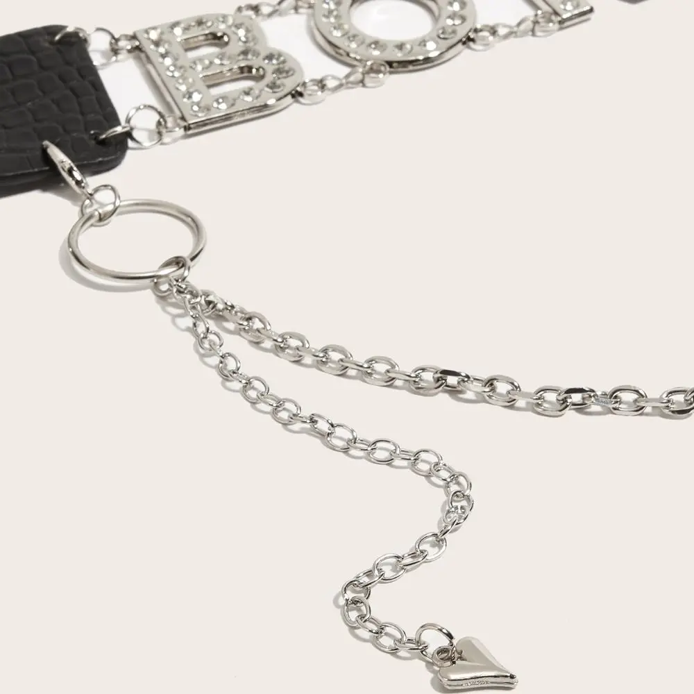 فريدة من نوعها بو الجلود حجر الراين أحزمة التوابل فتاة سلسلة فراشة الخصر سلسلة Y2K سبيكة حزام الجينز الزخرفية