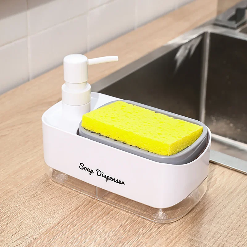 Press Portable Automatic Soap Dispenser Bottle Liquid Dishwashing Pot Kitchen Sponge Dispenser Manual Soap Pump Cleaning Tool