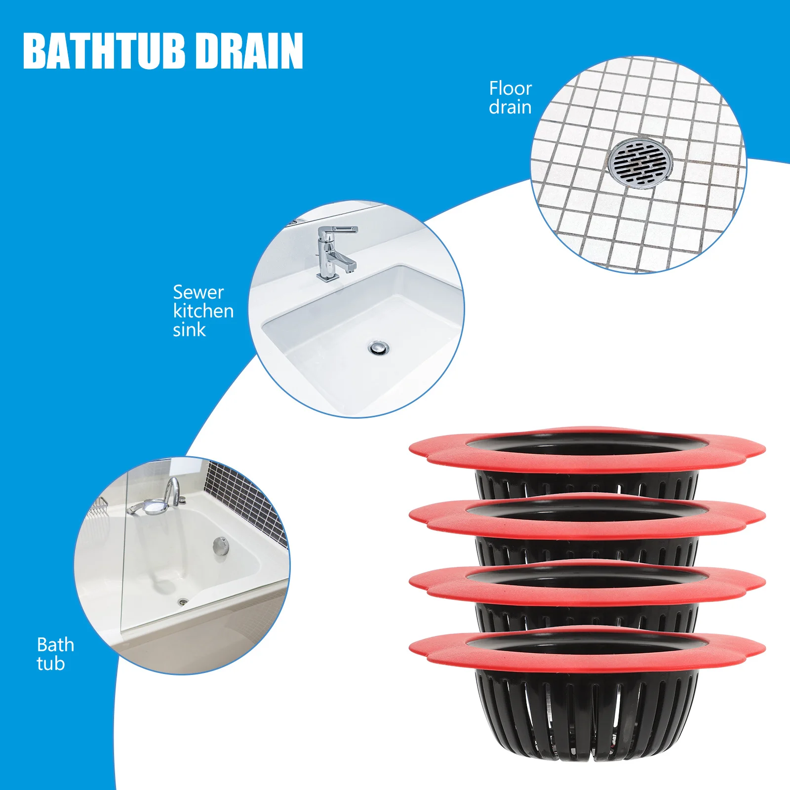 4 قطعة بالوعة المطبخ استنزاف تصفية مصفاة متينة الشعر الماسك للاستخدام المنزلي كبير واسعة حافة مصفاة حوض المطبخ