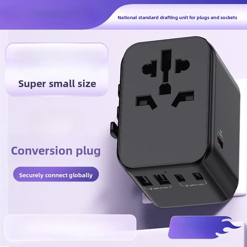 Universal Travel Adapter with 2 USB Ports 2Type-C PD Charging All-in-one Travel Adapter EU/UK/USA/AUS Plug for Travel