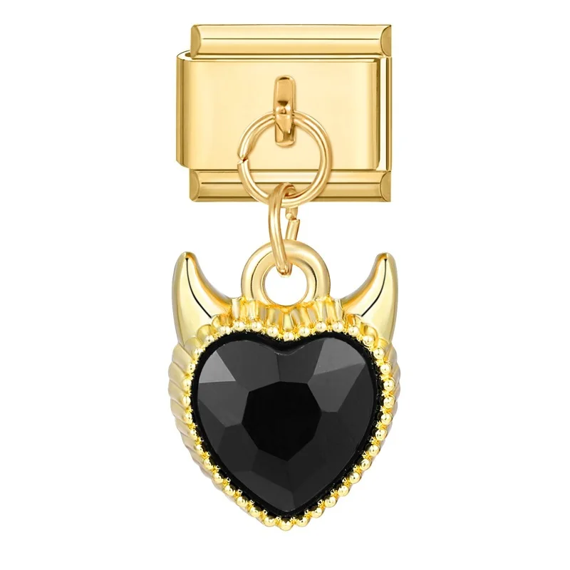 WG 1pc 17 Style Italian Modular Bracelet Black Love Charm Pendant LInks  For DIY Handcrafted Modular Bracelet Accessories