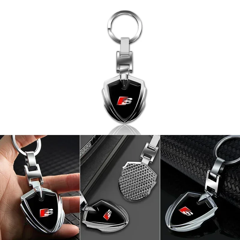 Car Logo Stying 3D Metal Key Rings Shield Shaped Keychain For Audi Sline S6 S7 SQ5 SQ7 A3 A4 A5 A6 A7 A8L Q3 Q4 Q5 Q6 Q7 Q8 TT