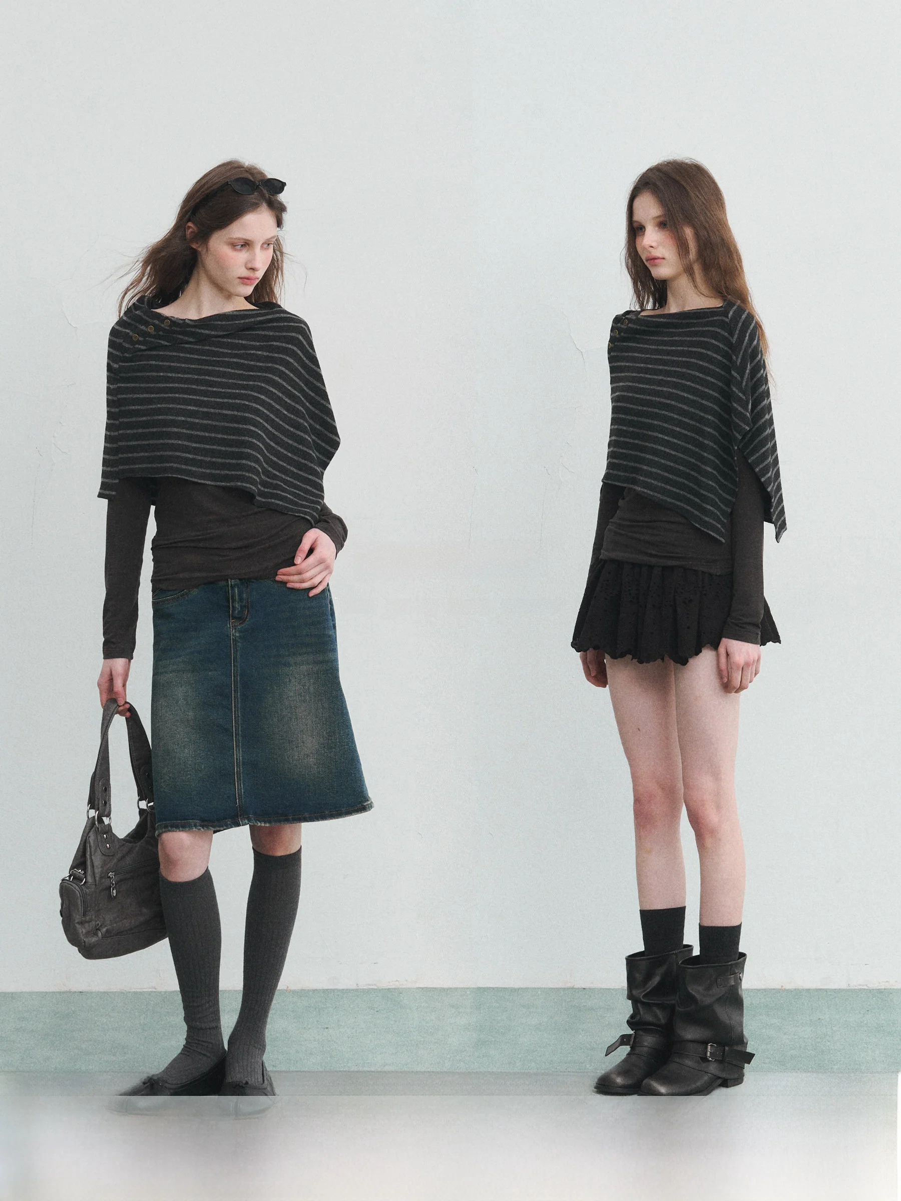 

SPEAR YOUTH Monica Woolen Knitted Sweater Casual Slim Fit Two-Piece Set Long Sve ort Length Striped Patterned Top