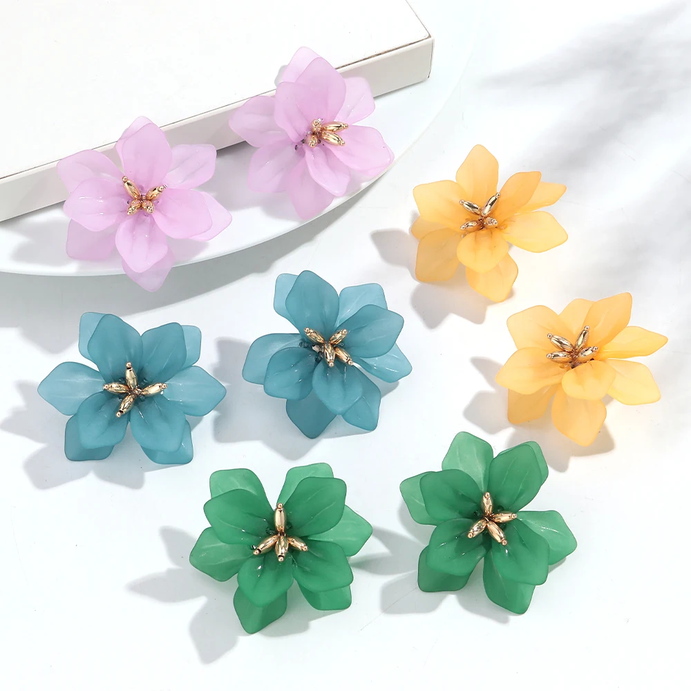 Fashion Matte Acrylic Flower Stud Earrings for Women Elegant Colorful Big Petal Earring 2026 Party Jewelry Accessory