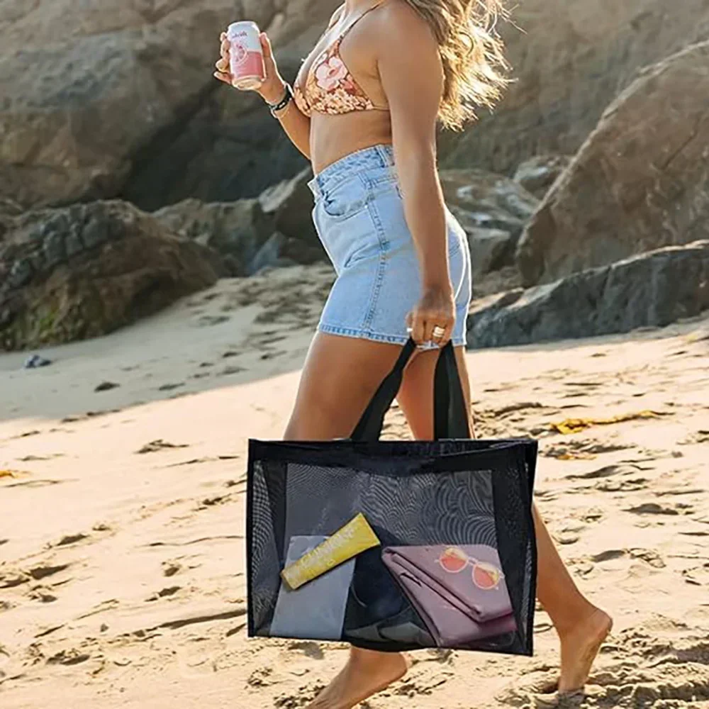 Mesh Shopping Bag Transparent Tote Bags Travel Storage Handbag Women Wallets Organizer Grid Package Letter Printing Series