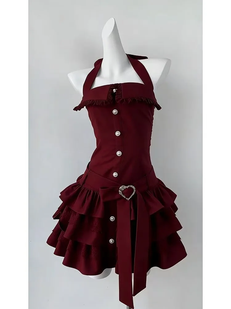 Punk Party Lolita Dress Suit Women Casual Short Cardigan Japanese Y2K Vintage Mini Dress Harajuku Fashion 2 Piece Set image 3