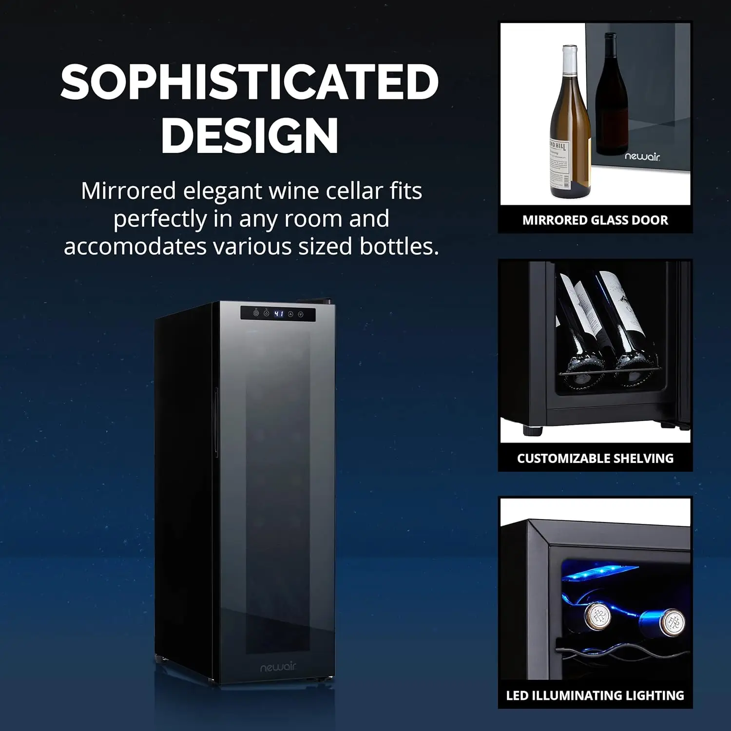 12 Bottle Wine Cooler Refrigerator | Shadow Series | Freestanding Mirrored Wine and Beverage Fridge with Double-Layer Tem