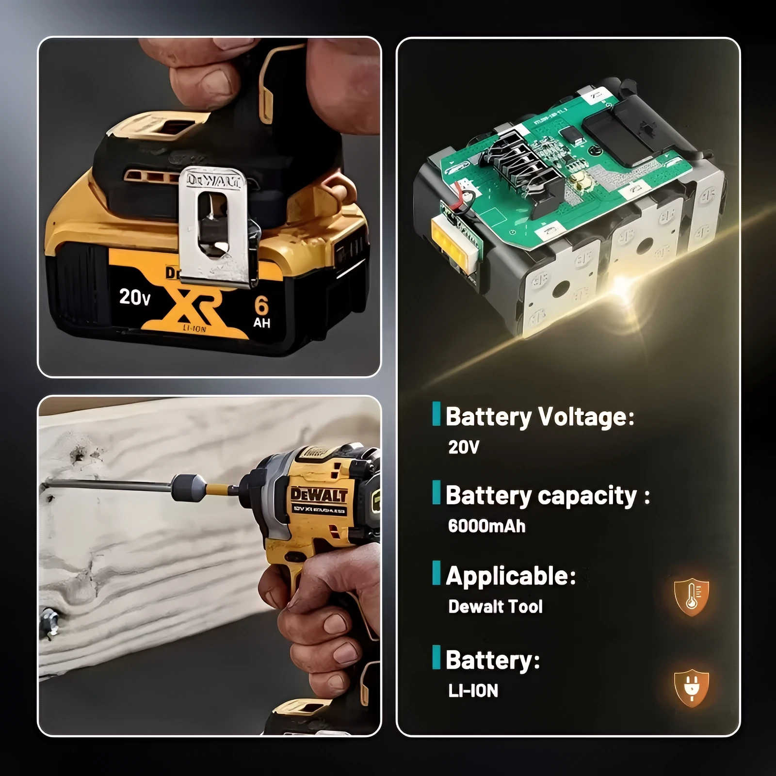 오리지널 DCB206 디월트 배터리 20V 맥스 6Ah XR 리튬 이온 강력 전동 무선 공구 키트 세트 교체용 충전식