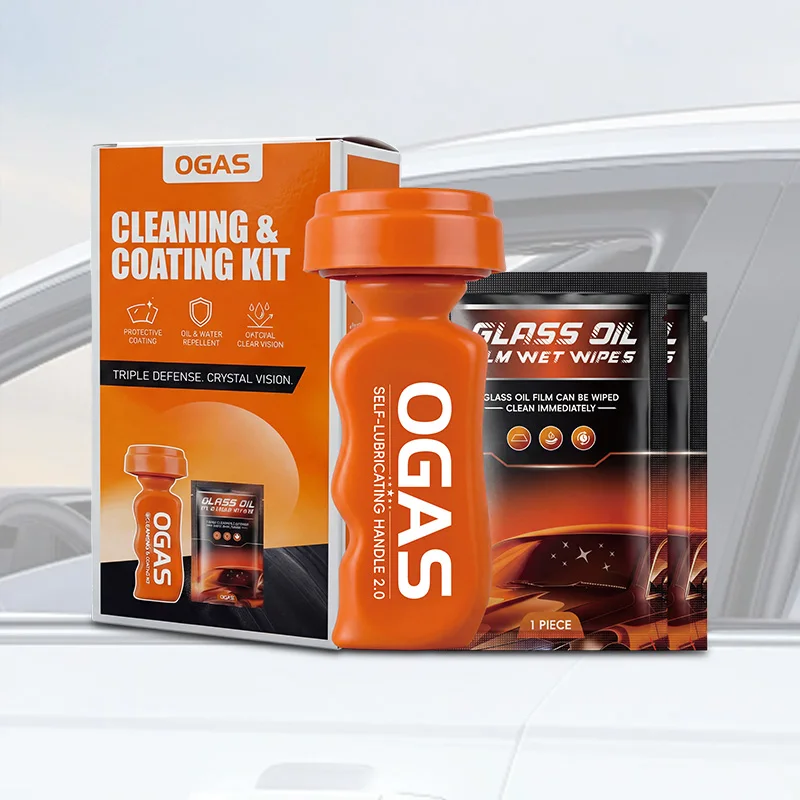 OGAS 90ml Nano Hydrophobic Coating Agent 2Pcs Oil Film Remover Wipes Anti‑Glare Rain Repellent for Windshield Rearview Mirror
