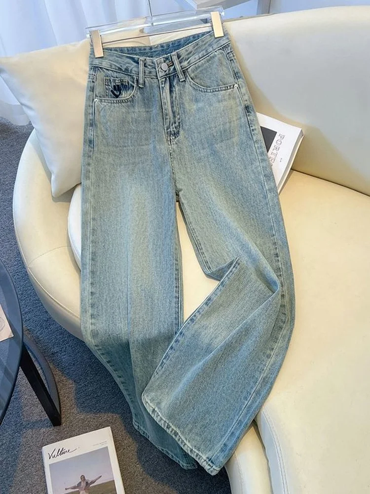

Легкие свободные широкие джинсы, женские весенние 2025, новые длинные брюки прямого кроя больших размеров, джинсовые брюки с высокой талией