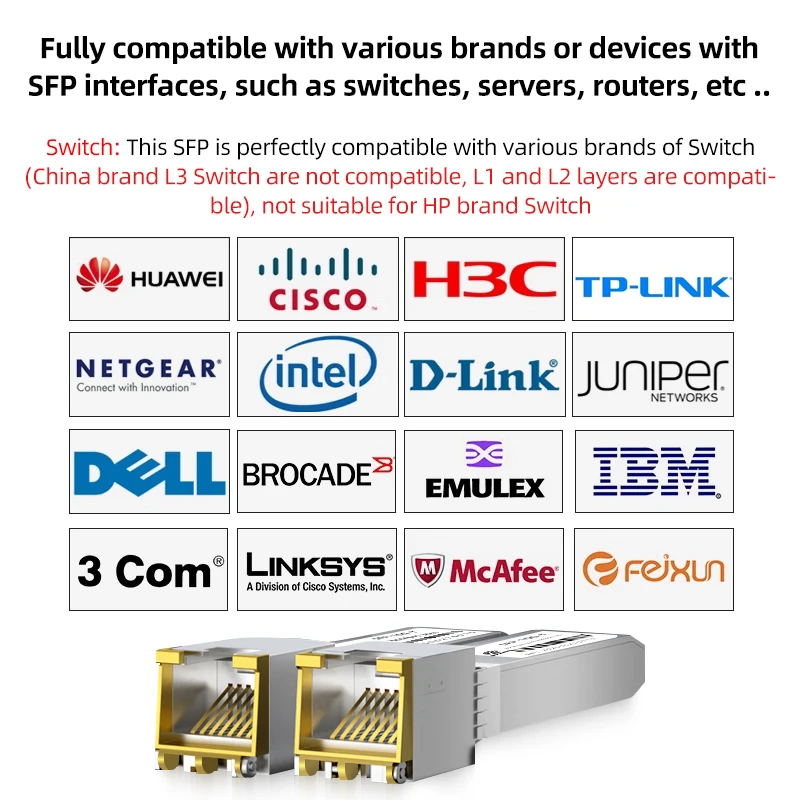 وحدة RJ45 SFP معدل التكيف التوصيل والتشغيل 10GBASE-T SFP+ لـ Cisco/Ubiquiti/Dell، 1G/10G Copper SFP للتبديل/الجهاز التوجيه/الخادم