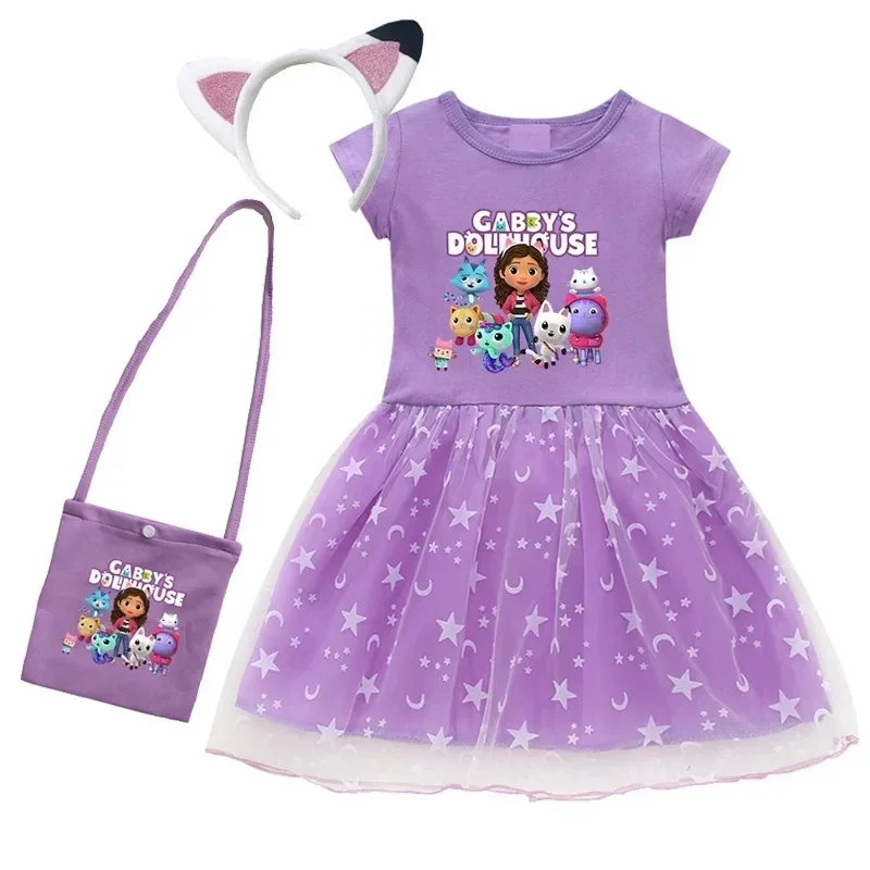 Robe de Dessin Animé Gabcats pour Bébé Fille, Tenue avec Sac et Bandeau, Maison de Course, Cosplay, Noël, Halloween