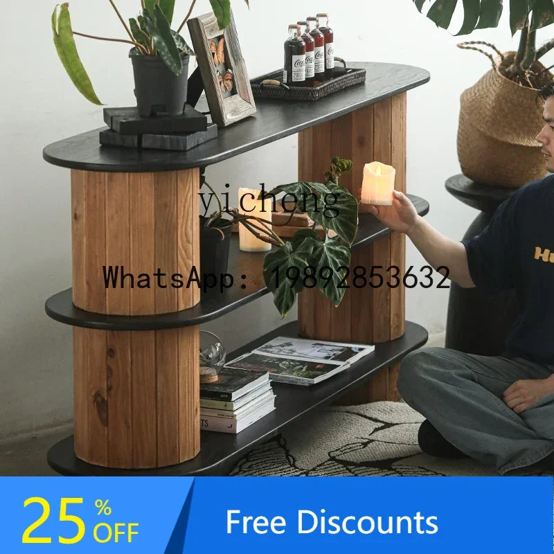 Solid Wood Entryway Storage Rack Black Multi-layer Oak Board Wabi-sabi Style Homestay  Entryway Cabinet  home accessories