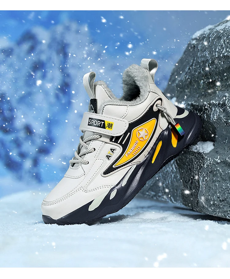 Leichte, mit Fleece gefütterte Winter-Sneaker für Kinder, Jungen und Mädchen, warme, rutschfeste Freizeitschuhe für den Außenbereich, bequeme Sportschuhe für Kinder. – Detail 15