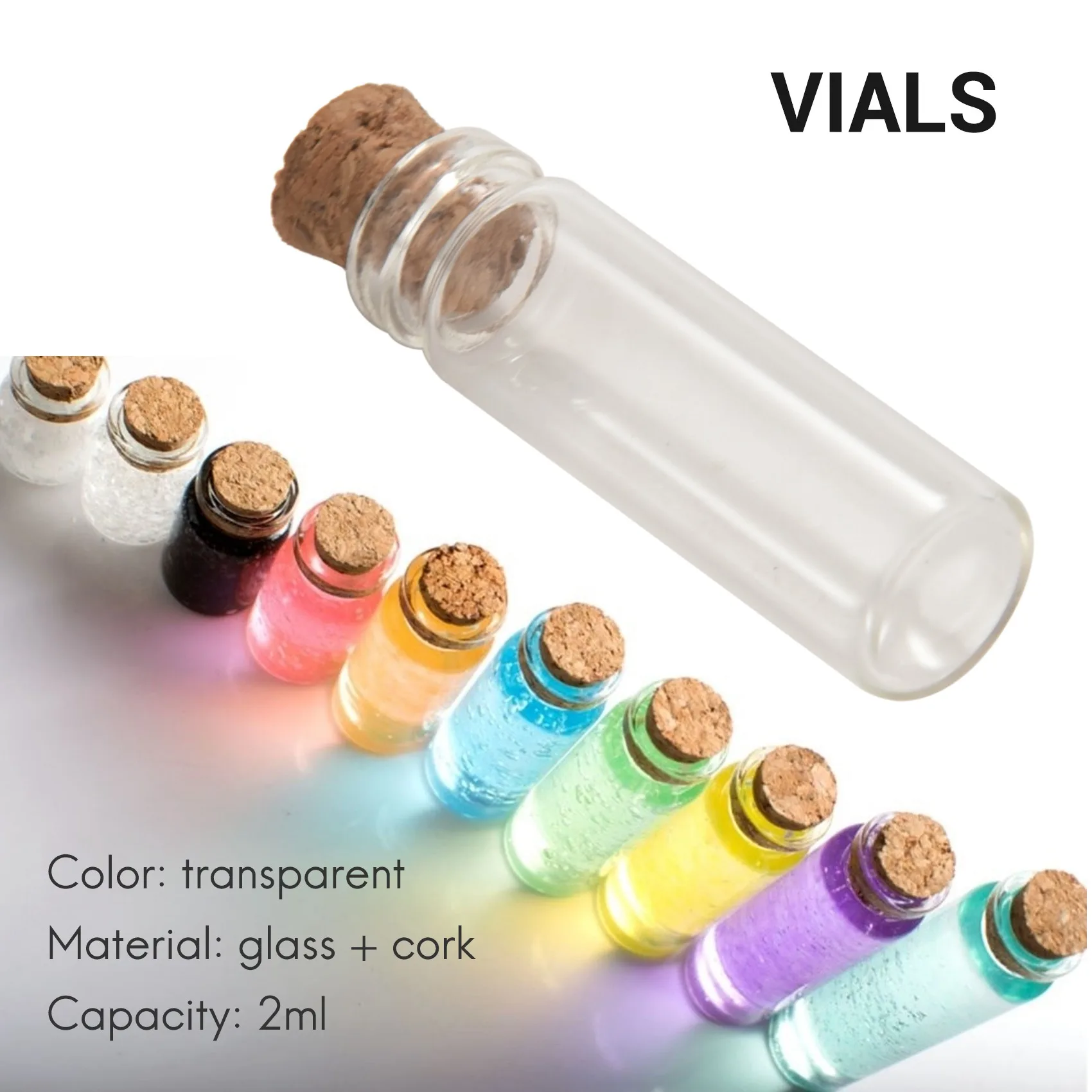 Botellas de vidrio de corcho transparente vacías, botellas pequeñas de 11x32mm, viales de 2Ml, 20 piezas