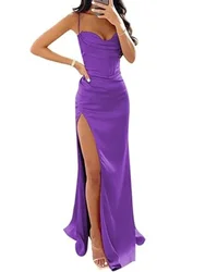 Customized Sexy Spaghetti Straps Sleeveless Graduation Dresses Elegant Solid Slim Waist Cocktail Dress High Split Design Vestido