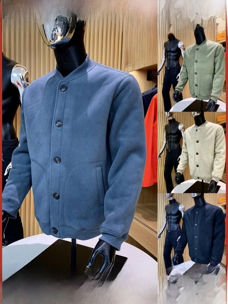 

Autumn Winter Men's Fce Lined Baseball Collar Open Cardigan Casual Lamb Velvet Jaet Outerwear Stand Fit Youth Trend