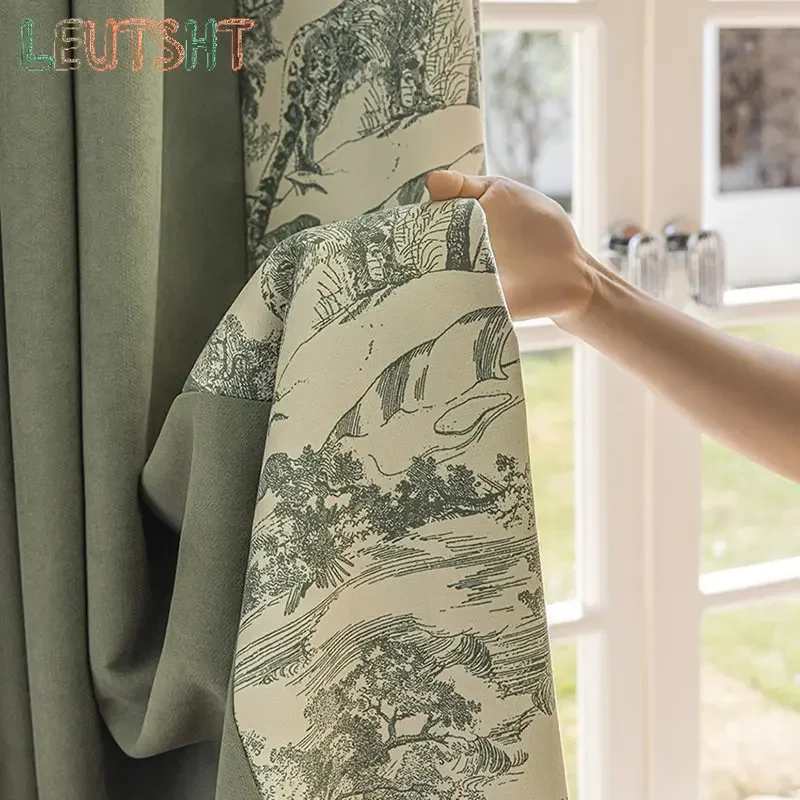 French Curtains for Living Dining Room Bedroom Luxury Chenille Print Edge Matching Window tulle Kitchen Curtains Customized