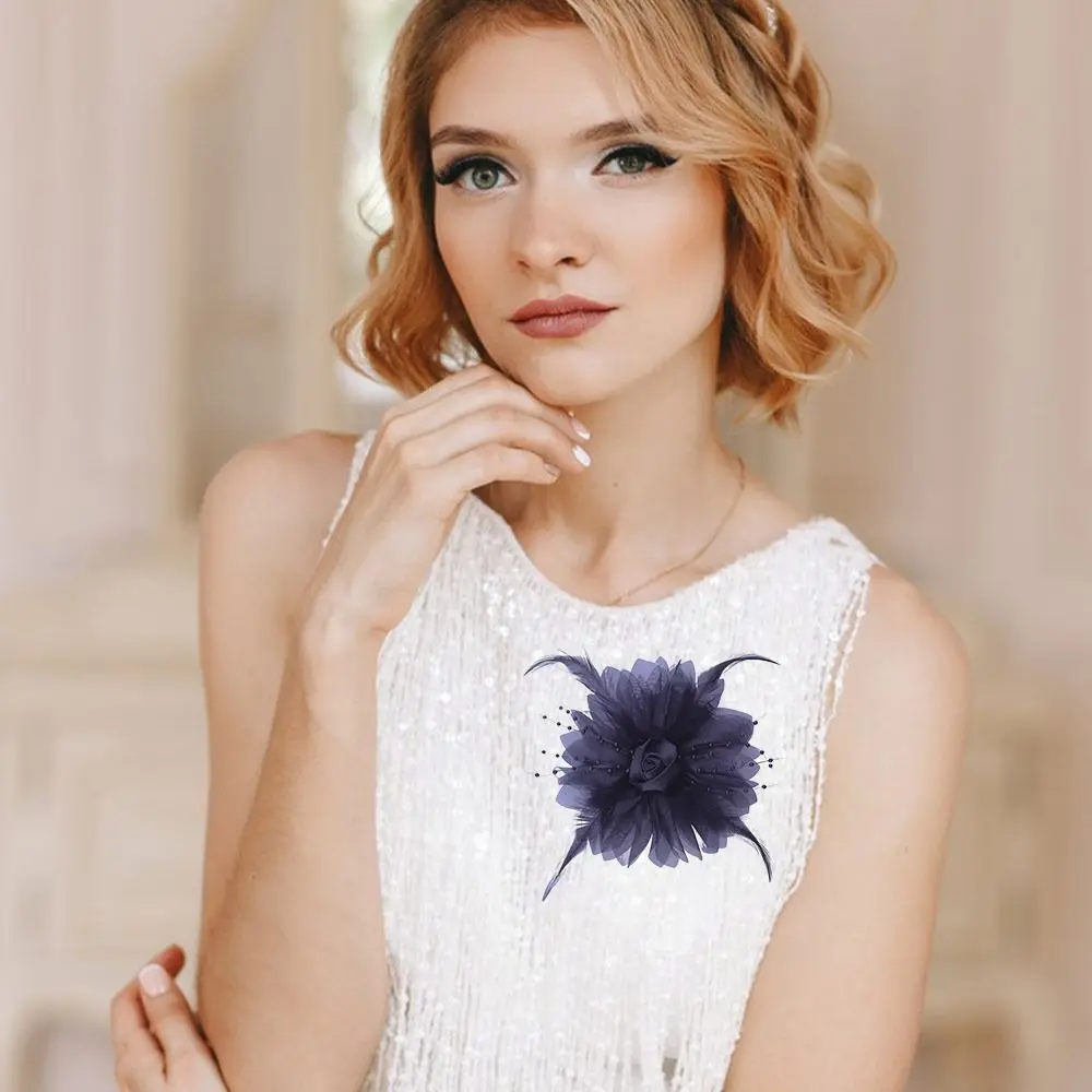 Тканевые аксессуары ручной работы большая брошь в форме цветка ювелирные изделия значки аксессуары однотонный корсаж декор для свадебной вечеринки