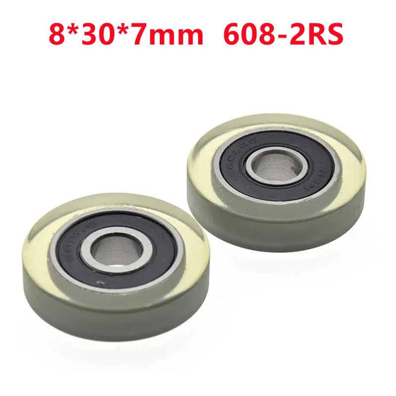 10pcs/50pcs Plastic coated bearing 8*30*7mm Silent Guide Wheel PU 608 608RS Roller Pulley 8x30x7 mm