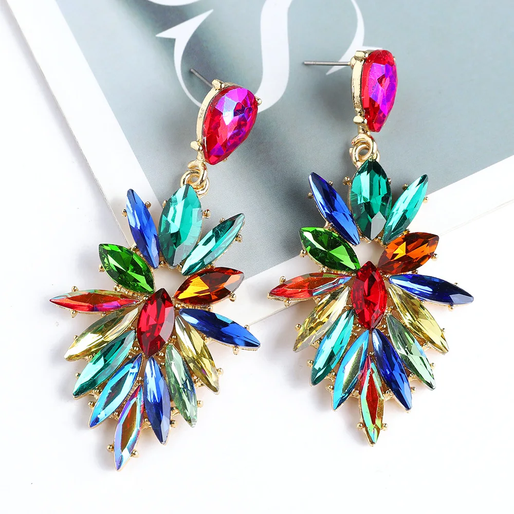 New Creative Design Geometric Teardrop Shiny Glass Dangle Drop Earrings For Women Luxury Quality Ear Accessories Pendant Jewelry