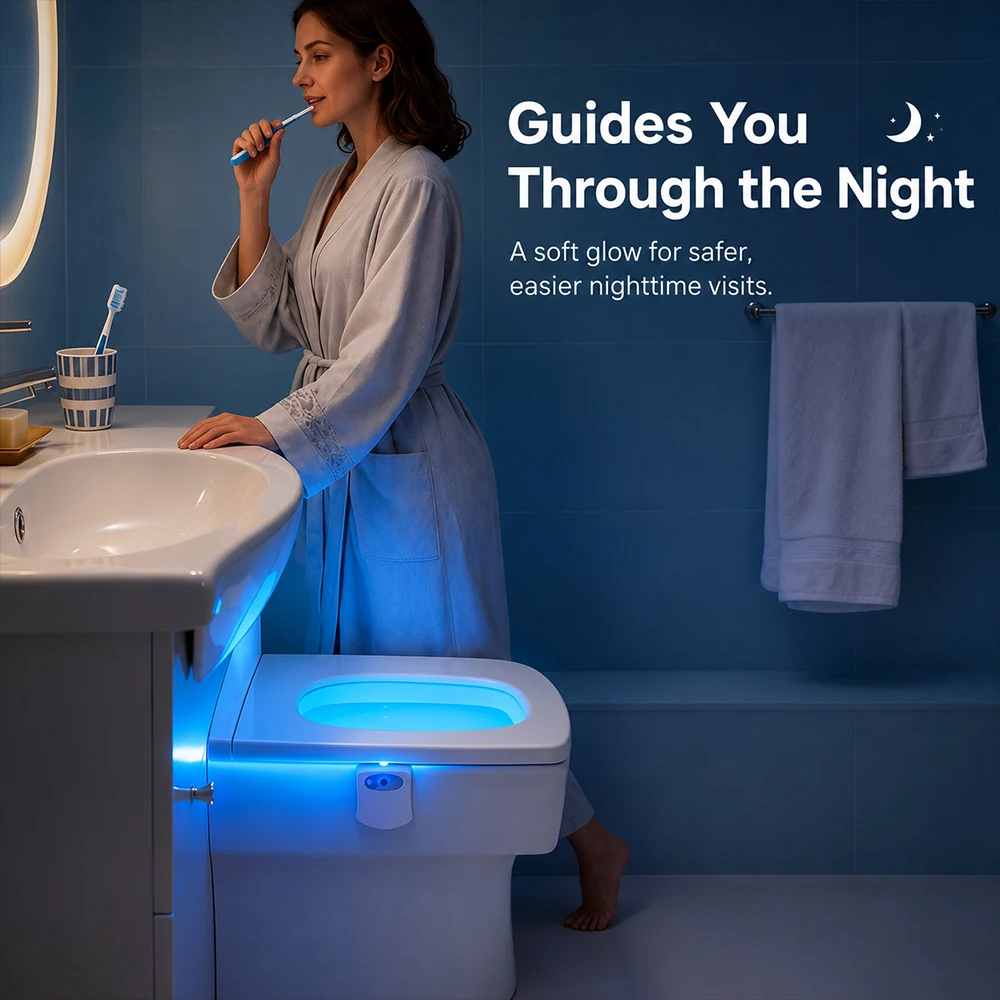 Motion Sensor Toilet Bowl Night Light 16 Colors LED Bathroom Light 3 Brightness Levels Flexible Toilet Lamp Auto On Off