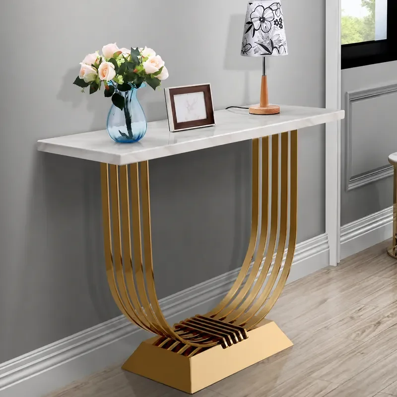 Stainless Steel Marble Entryway Table Against Wall Modern Simple Corridor Console Light Luxury Entrance Hall Cabinet