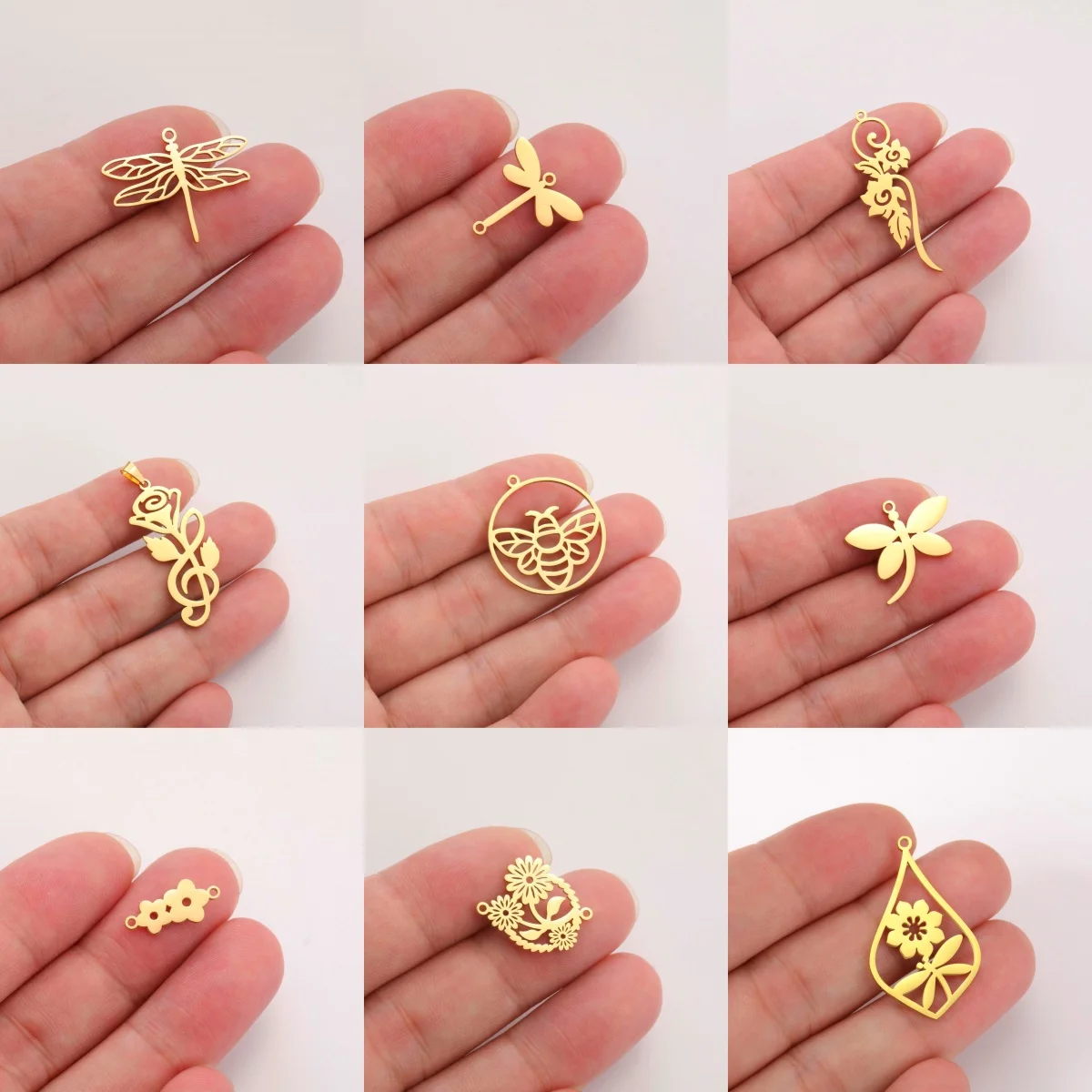 5 pieces/batch of dragonfly flower and lotus jewelry pendants stainless steel earrings bracelets necklaces DIY accessories