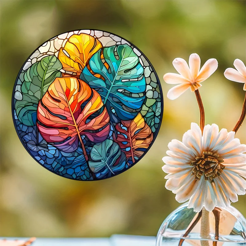 ملصقات كهروستاتيكية خضراء للنباتات الاستوائية ، زينة زجاجية للنوافذ مقاومة للماء ، لا شارات فينيل لاصقة ، ديكور منزلي ، رقم 87