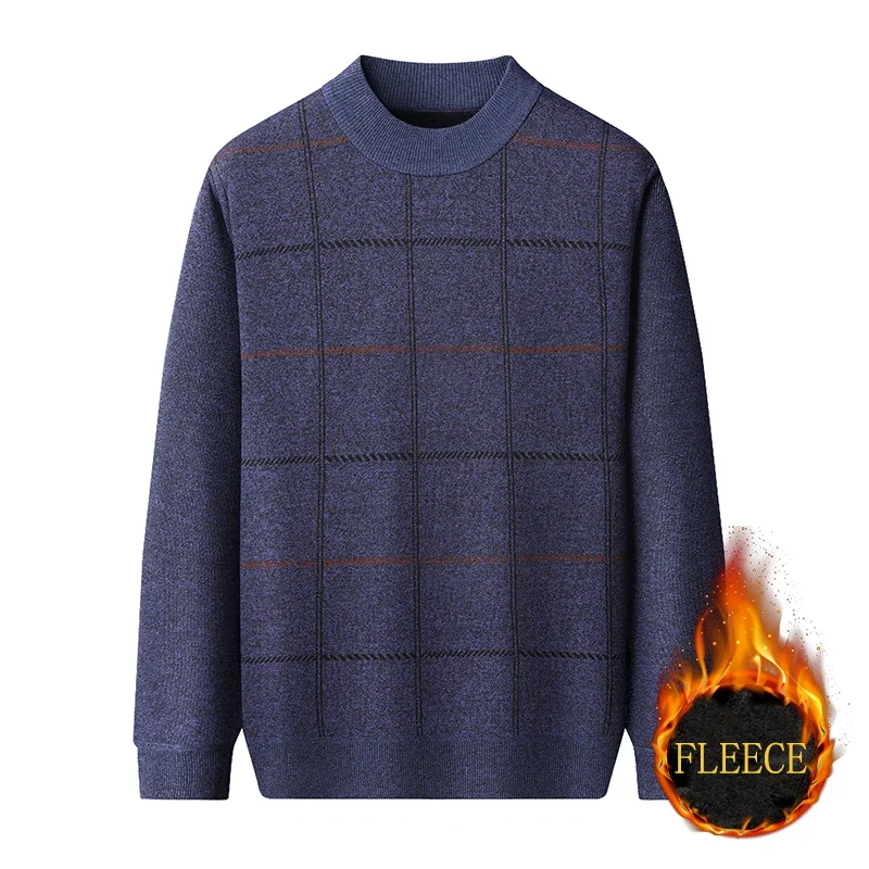

Men Plaid Pullover Solid Color Autumn Winter Fashion New Thickened Sweater With Added Velvet Casual And Comfortable Soft Sweater