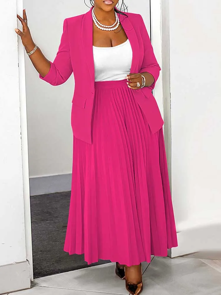 Set da 2 pezzi Completo da donna Abito taglie forti in tinta unita con blazer Set Abiti autunnali a maniche lunghe Set gonna e blazer da donna