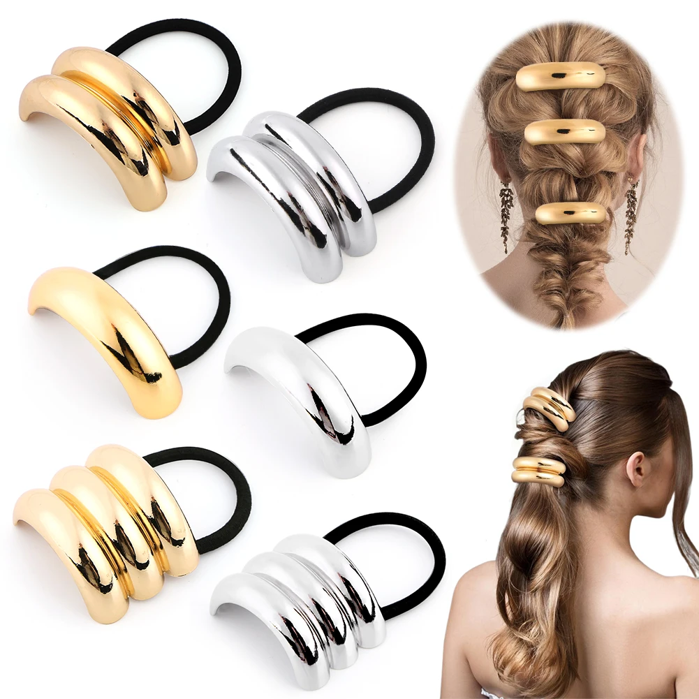 Metal Hair Tie Ponytail Hair Cuff Double Arch Ponytail Hair Tie Geometric Head Wear Decorative Hair Rope Hair Accessories