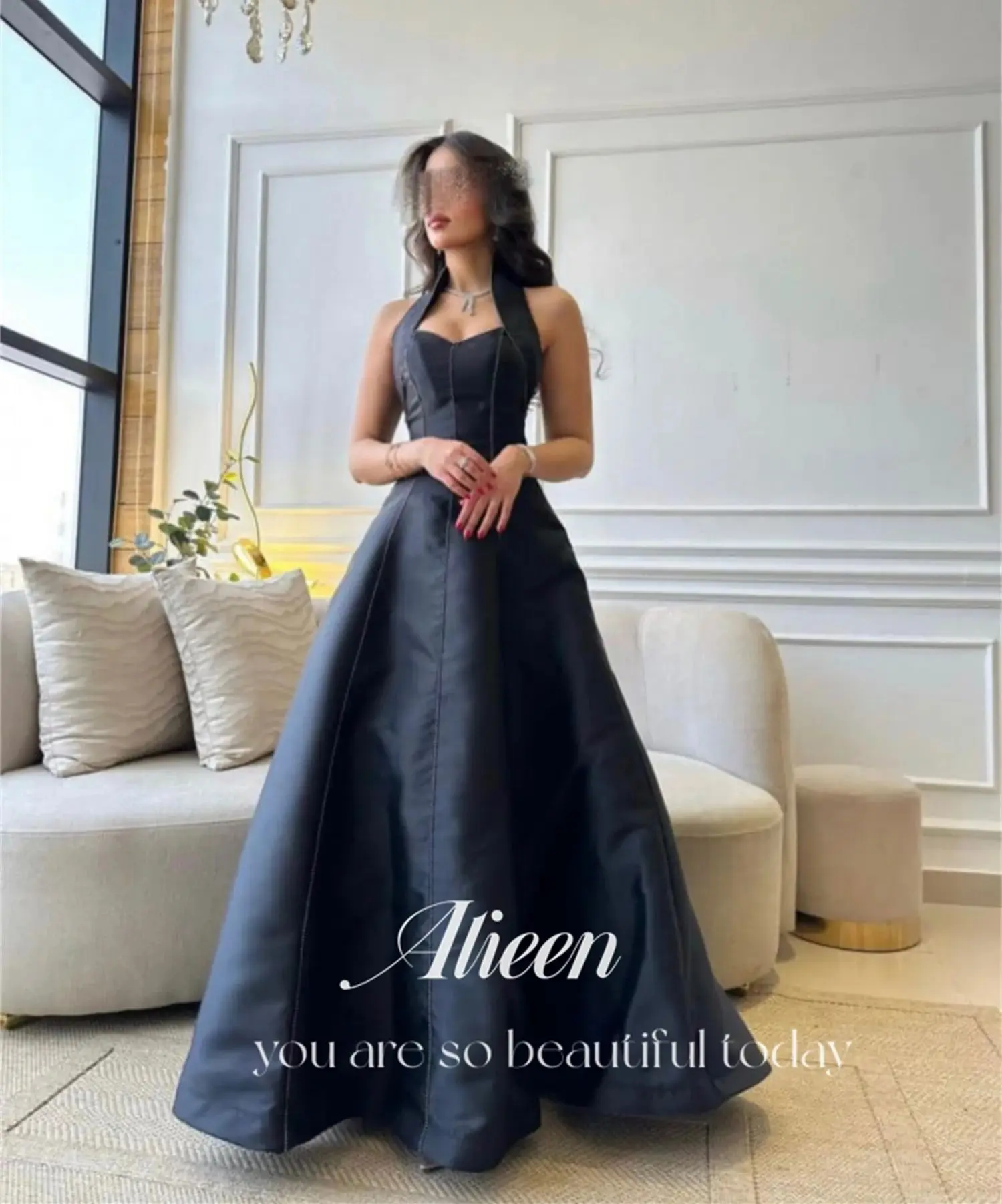 Aileen Line A Evening Dress Black Eid Al-fitr Satin Elegant Dresses for Women Gown Sharon Happy Formal Occasion Graduation Long