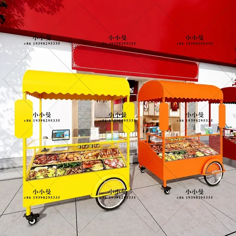Night Market Street Food Cart Mobile Snack Stall Hand Push Multi Functional Cooking Cart for Hot Braised Dishes and Cooked