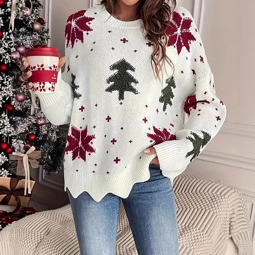 

Women's Loose Knitted Sweater Christmas Tree Print Festival Casual New Arrival Autumn Winter Fashion Top Women's Clothing