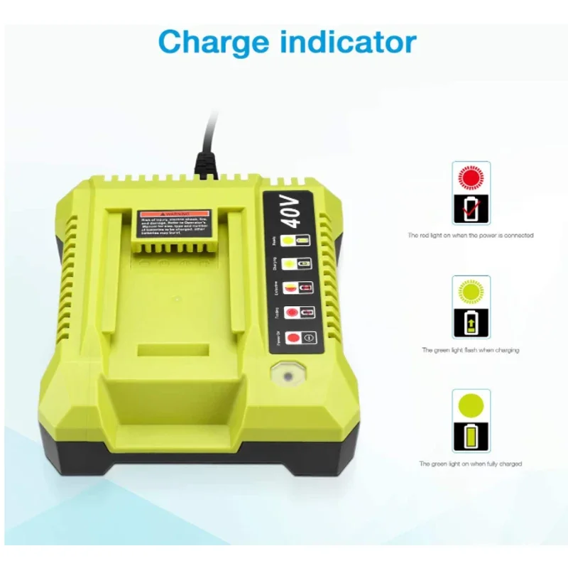 Cargador de batería de iones de litio para batería de iones de litio Ryobi 40V OP4050A OP4015 OP4026 OP4030 OP4040 OP4050 OP400A OP403A ZROP401