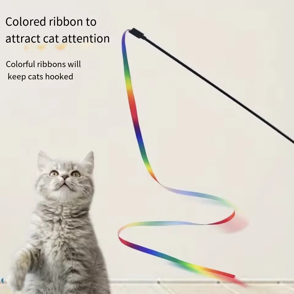 Pet Cat Toys Cute Funny Rainbow Strips Stick Cat Teaser Wand Pet Toys for Cats Interactive Toys Cat Supplies Pet Products