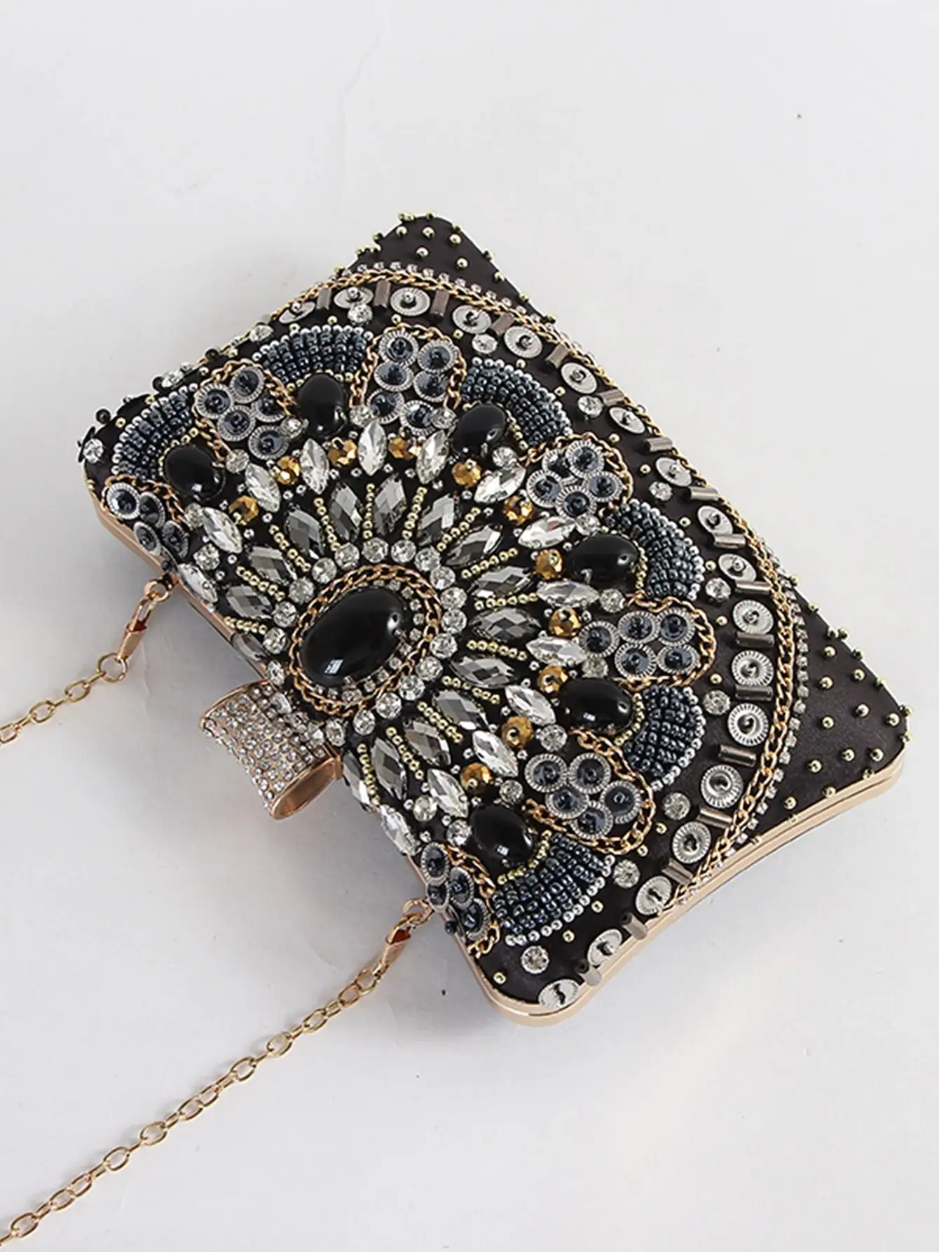 Beaded Rhinestone Evening Bag, Elegant Box Clutch Purse, Women\'s Wedding Handbags For Party Prom