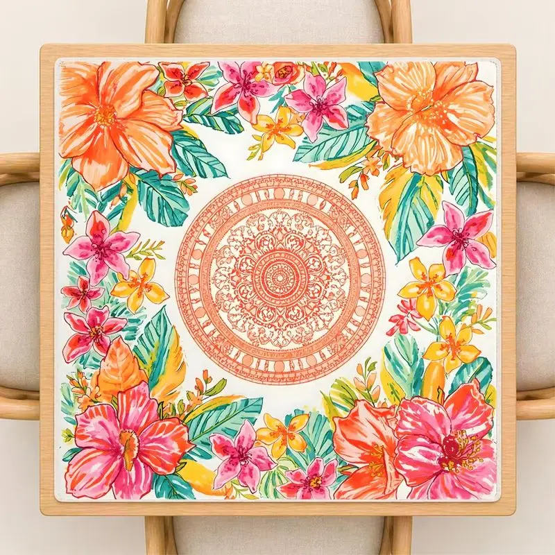 VIKAMA Tropical Flower Mahjong Table Mat Non Slip Rubber Waterproof Foldable Silent Game Pad For Travel Party