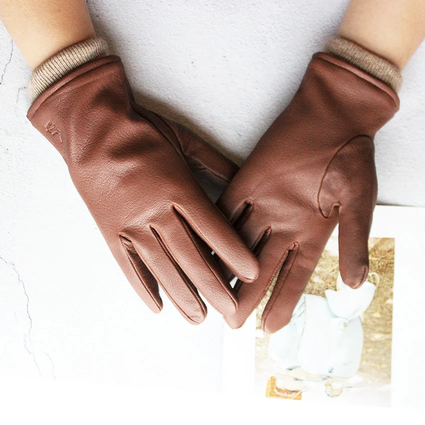 Outdoor Cold proof Men\'s Motorcycle Riding Deer Skin Gloves Fashion New Wool Lined Leather Winter Warm Driving