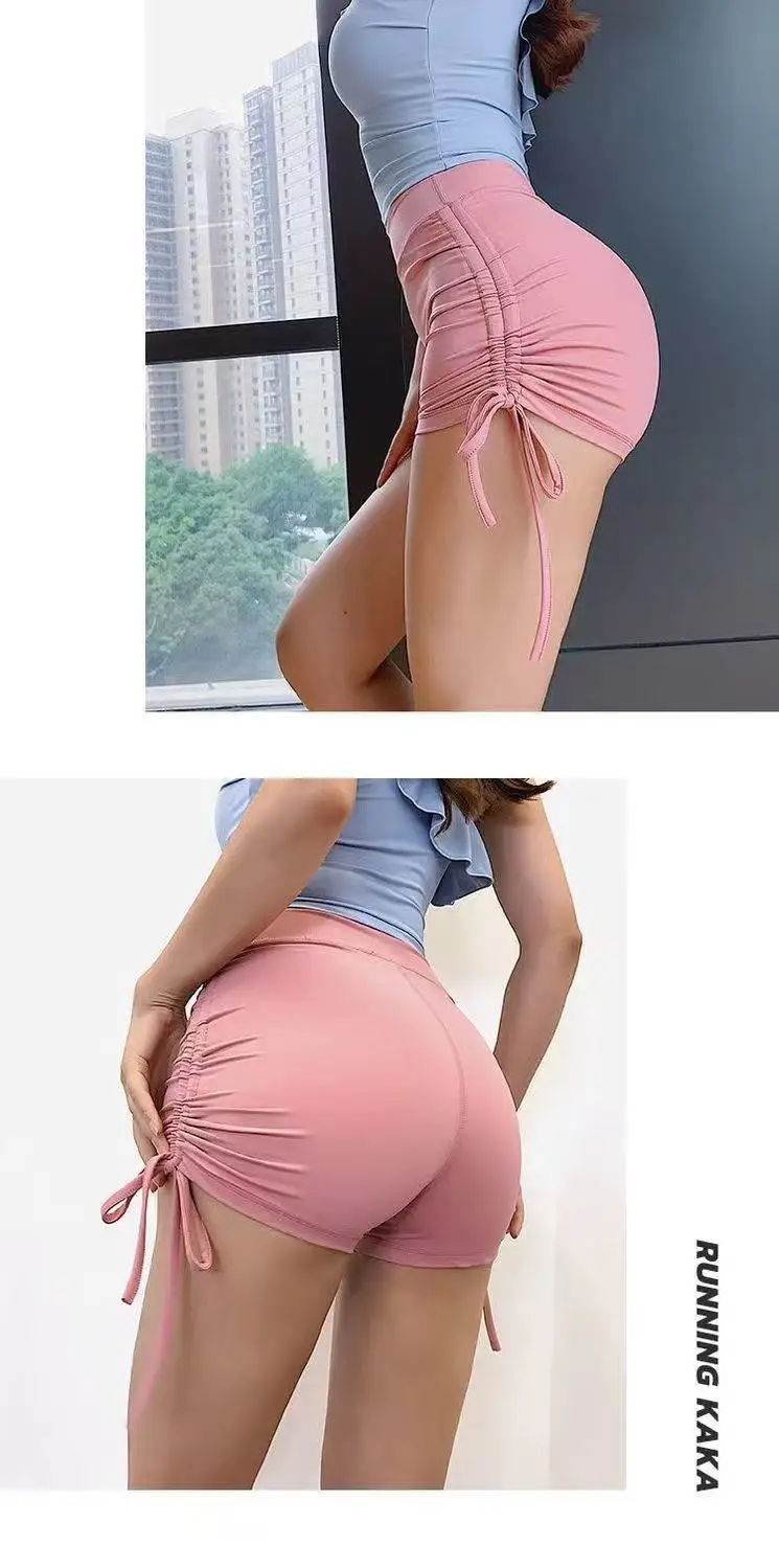 Sexy Sportshorts mit Kordelzug für Damen, High-Waist-Hip-Lifting-Hose, Yoga-Laufhose, schnelltrocknende, enge Yoga-Dreipunkt-Fitnesshose – Detail 7