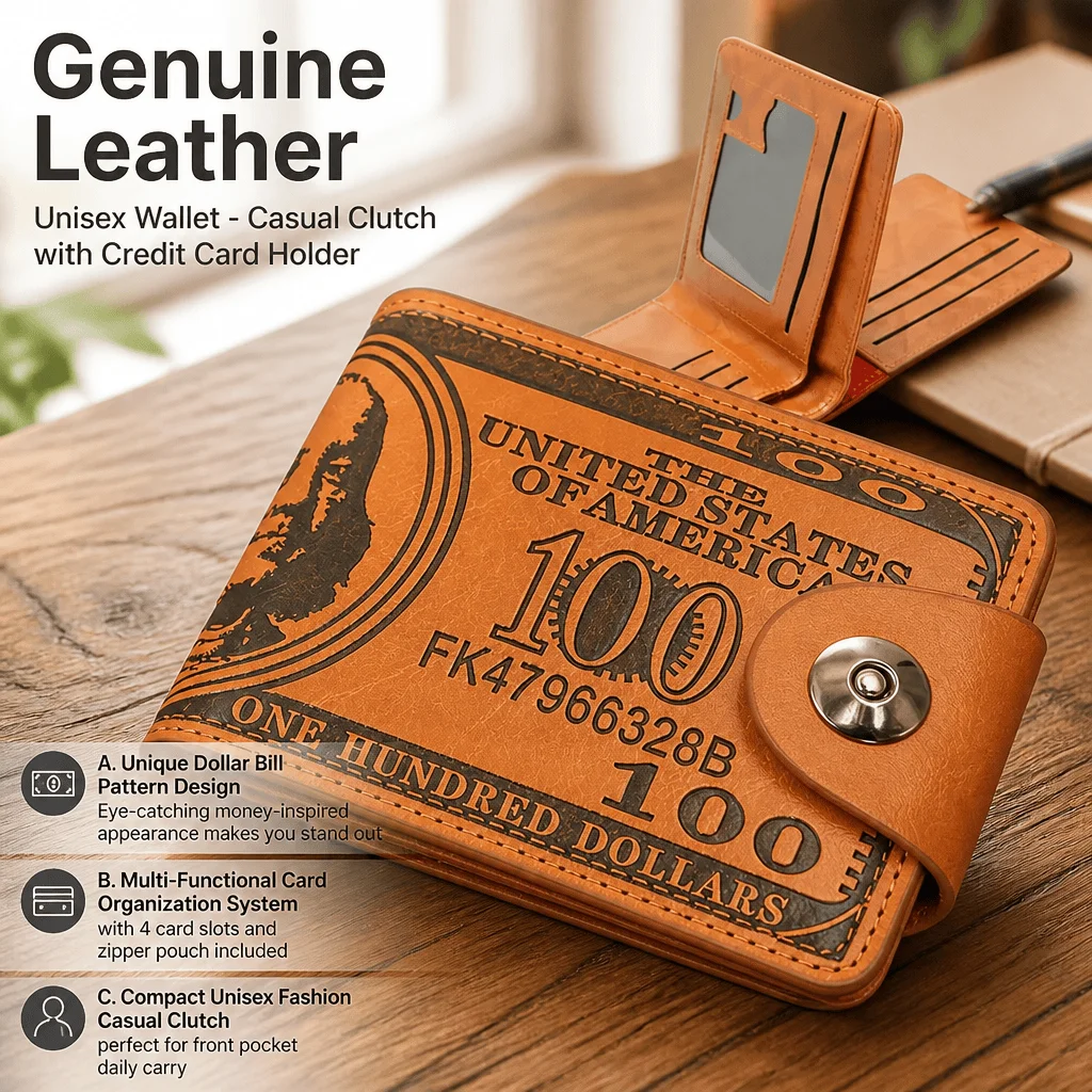 Unisex Dollar Bill Pattern Wallet PU Leather Card Holder Slim Clutch Fashion Money Purse Compact Organizer For Front Pocket Use