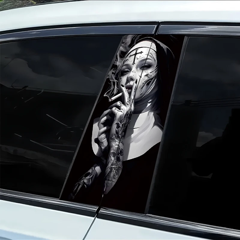 2 pieces of car B-pillar stickers, religious figures, respect for religious beliefs, vinyl material protective stickers