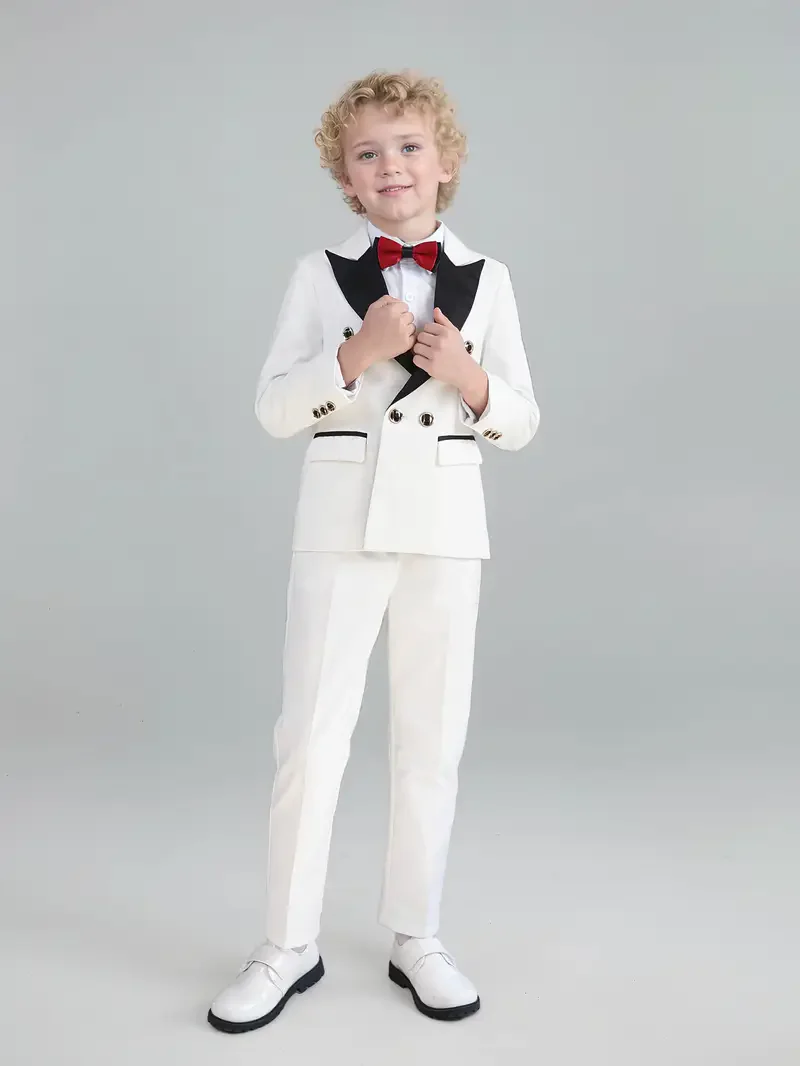

Flower Boys White Jacket Pants Bowtie 3Pieces Wedding Dress Children Photograhy Outfit Set Boys Tuxedo Dress For Birthday