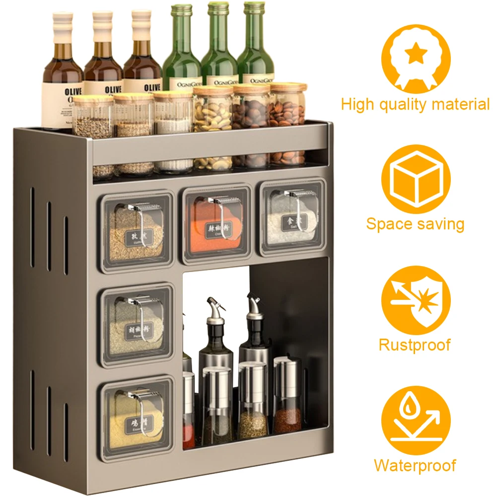 

3-Tier Hanging Storage Rack Punch-Free Metal Storage Rack Stainless Steel Spice Organizer for Seasoning Jar Organize