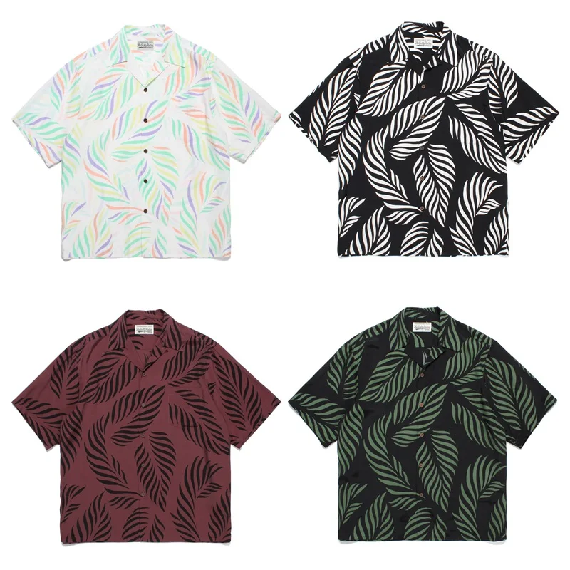 

WACKO MARIA Leaves Full Print Retro Shirt High Quality Brand Short Sleeve Shirt Cuban Collar Men Women Hawaii Shirt