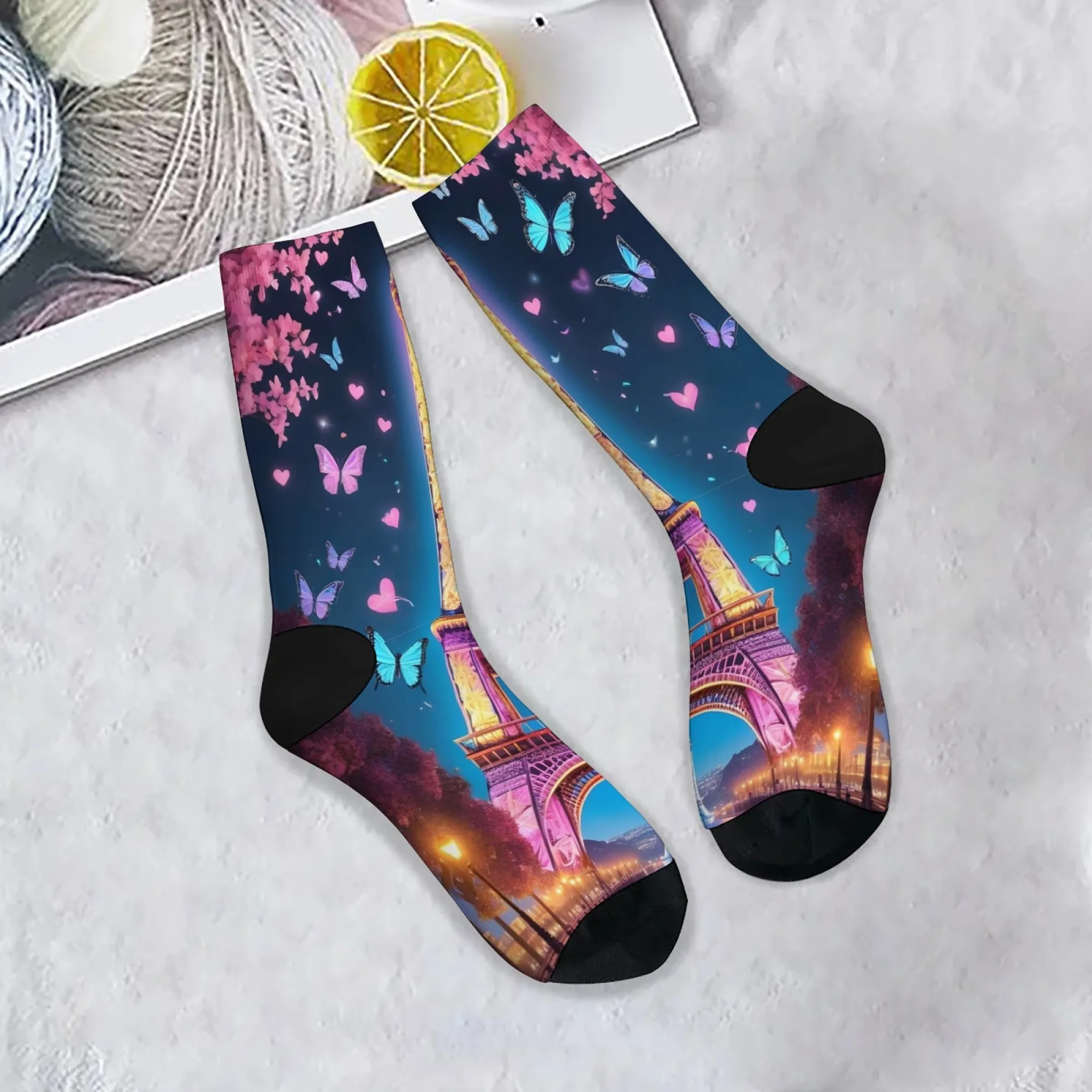 Paris Eiffelturm Romantischer Traum Design Socken Neuheit Harajuku Straße Lustige Hip-Hop Kompressionssocken Unisex Weihnachtsgeschenk