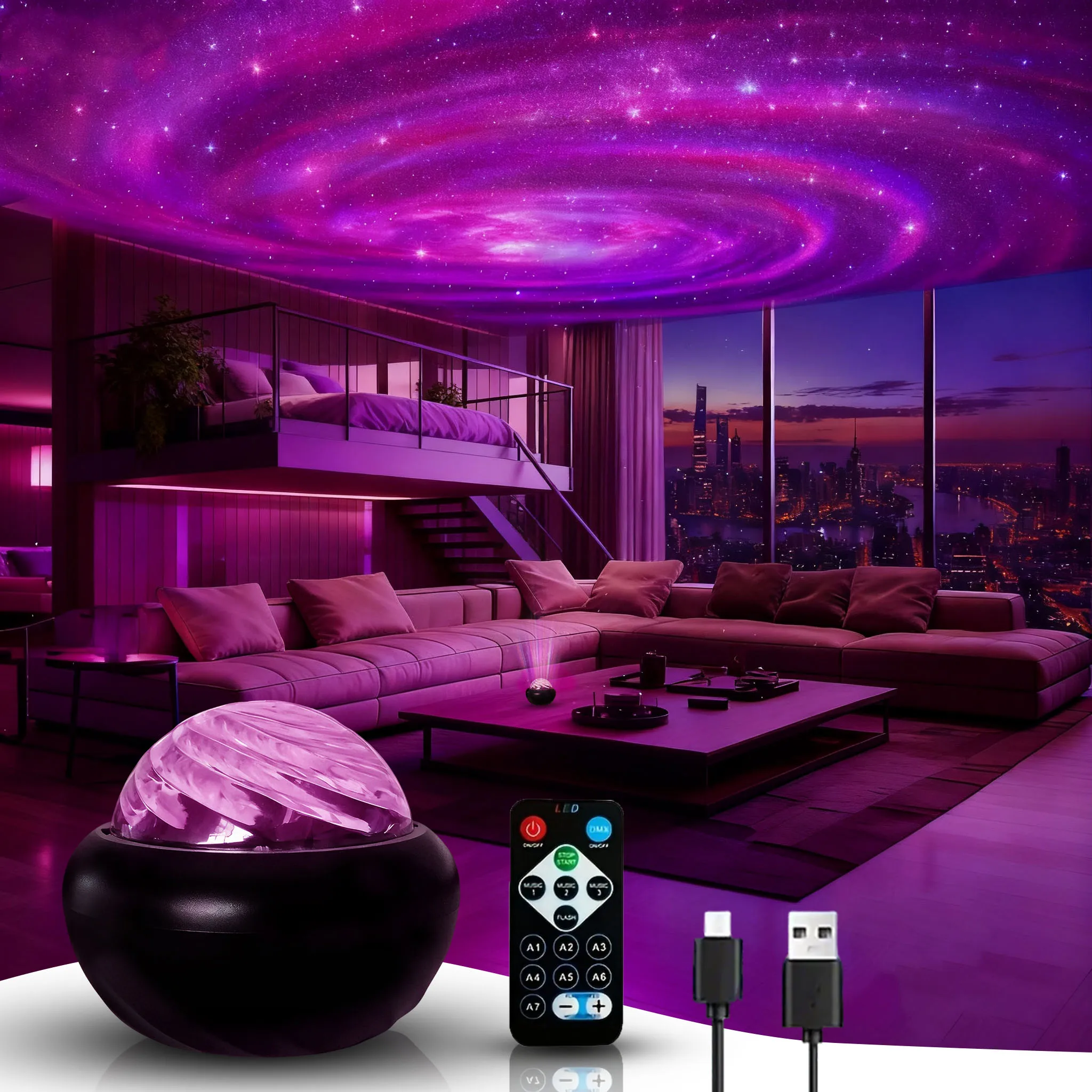 Proyector LED de cielo estrellado de galaxia, luz nocturna USB, dormitorio, fiesta, Navidad, luces decorativas de ambiente de boda.