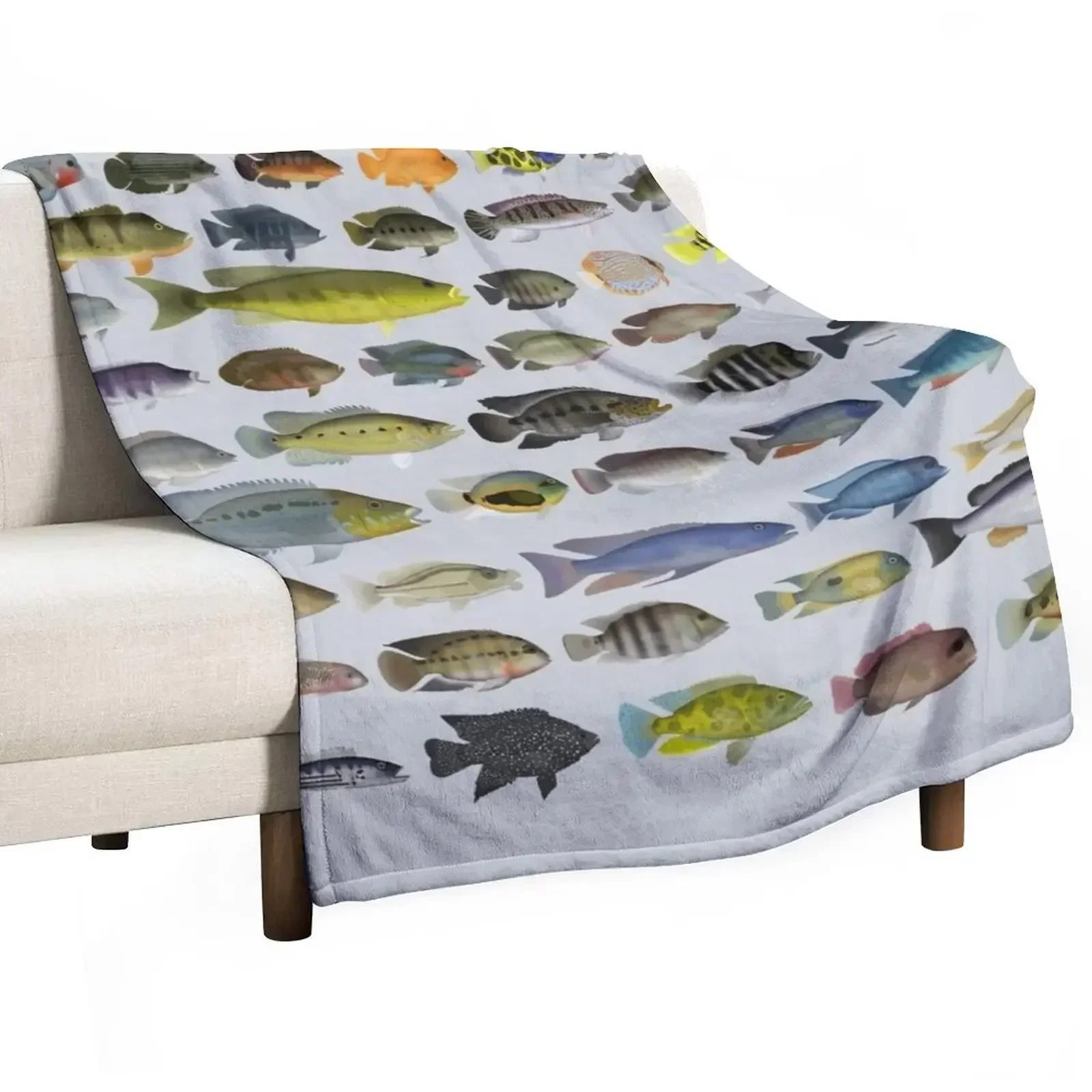 Cichlid Group Throw Blanket Sofa Quilt valentine gift ideas Personalized Gift Blankets